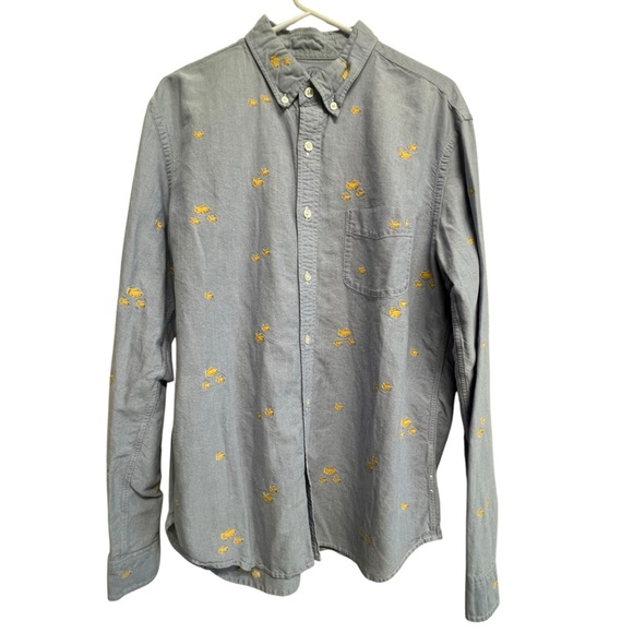 J Crew Men’s Lightweight Oxford Cloth Slim Fit Embroidered Fish Button Down L